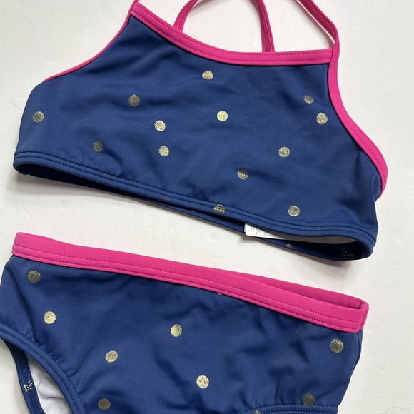 KIDS' PATTERNED RASH GUARD AND SUIT HARMONY BLUE GOLD SPOT GIRLS BODEN SIZE 2/3 - Picture 2 of 4